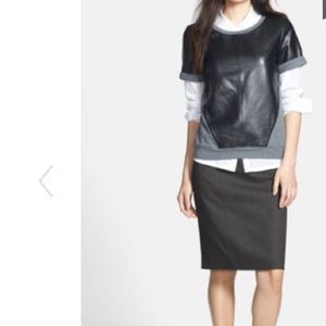 halogen leather knit mixed media top